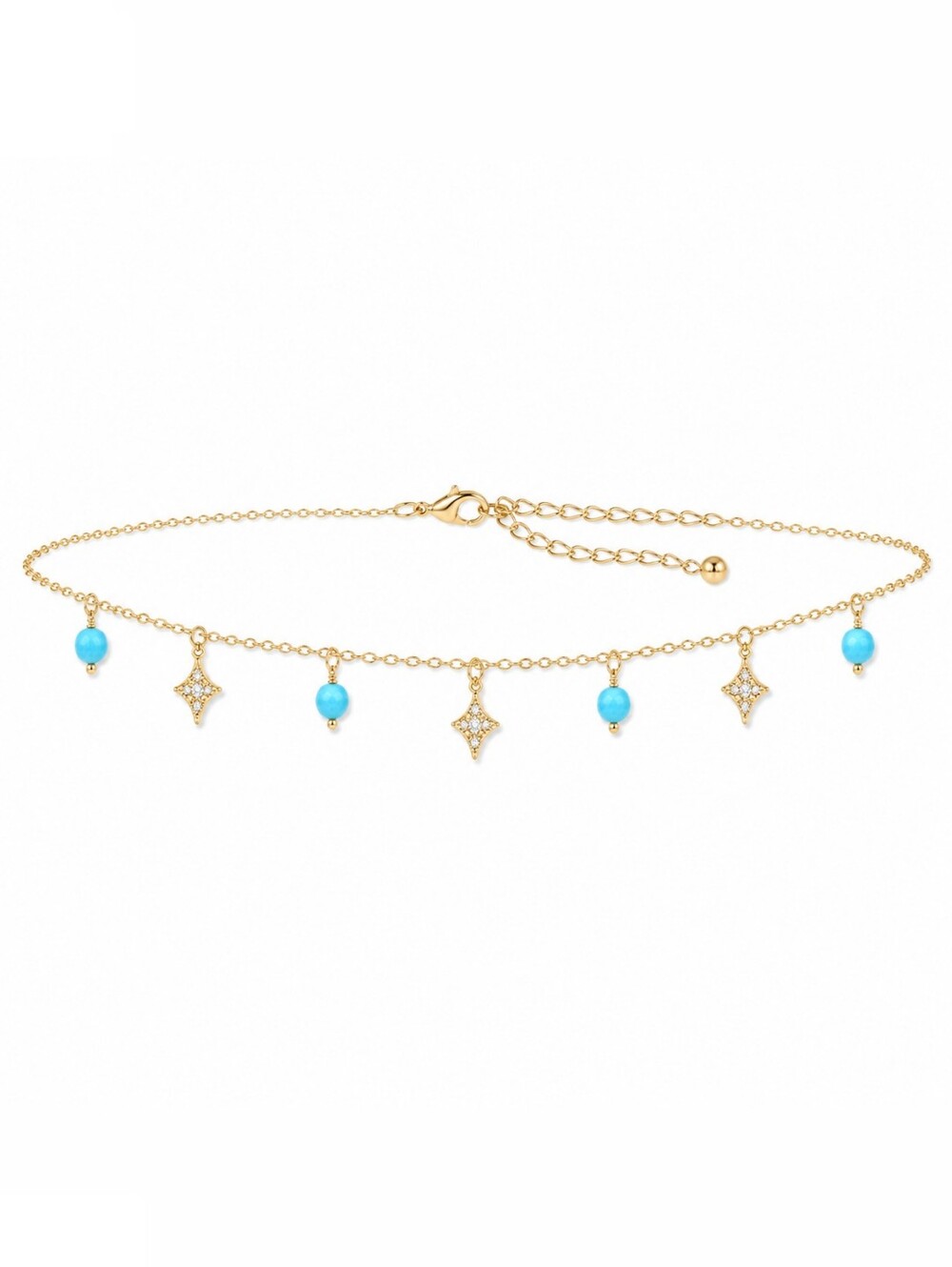 NWT Luna Norte Genuine Stone Turquoise Gold Charm AnkletNWT Luna Norte Genuine